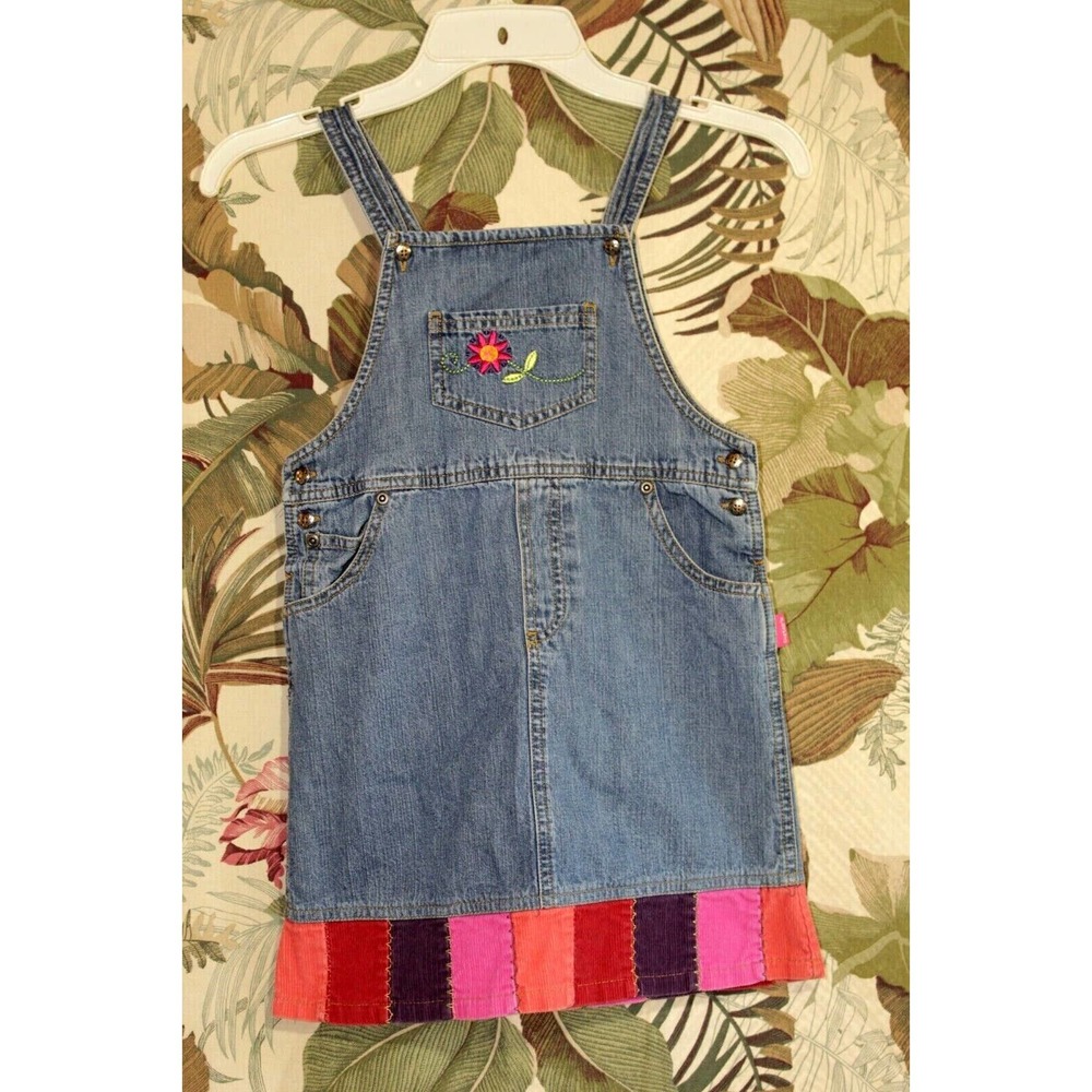 Vintage Carter's Child Blue Jean Patchwork Floral Overall Dress Size 6X Corduroy